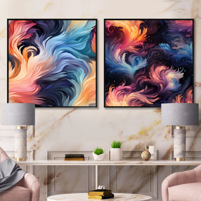 Colourful Cosmic Ikat Whirls - Abstract Square Collage Set Of 2