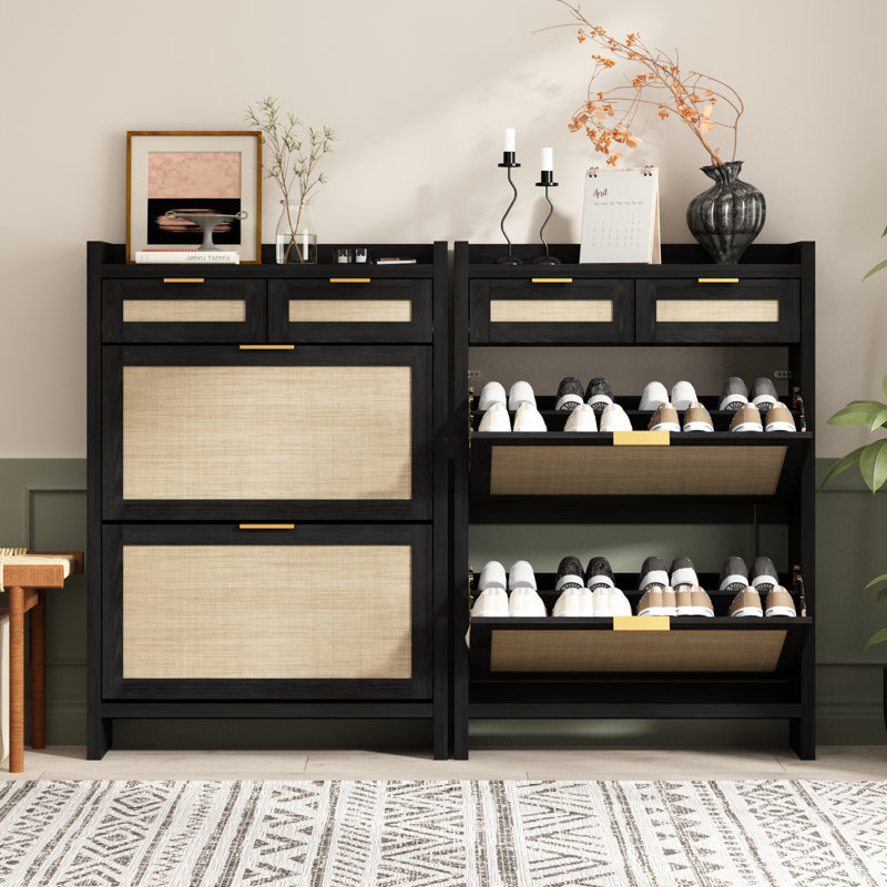 Armoire de rangement pour chaussures 16 paires avec 2 tiroirs de rangement Ciauna, Black