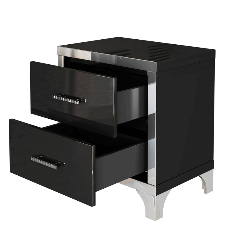 Table de chevet en bois manufacturé Elih, Noir / blanc