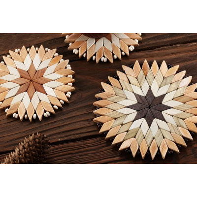 Set of 3 Small Handmade Wooden Trivets for Hot Dishes - Two 6" and one 7"- Coasters and Hot Pads - Great Kitchen Gift Idea