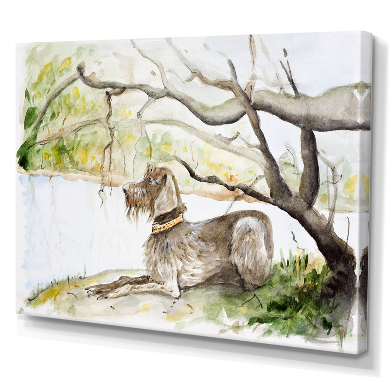 German Wirehaired Pointer - Peinture sur toile, Toile tendue, H 30 po x l 40 po