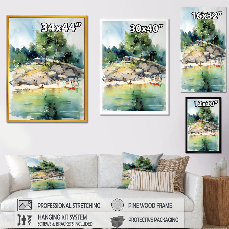 Coucher de soleil doré sur un lac de montagne, reproduction d'art sur toile, H 32 po x l 24 po x P 1 po
