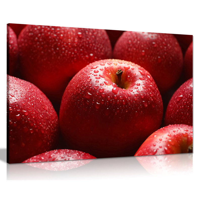 Red Apple With Water Drop Food - Wrapped Canvas Print, 51cm H x 76cm W