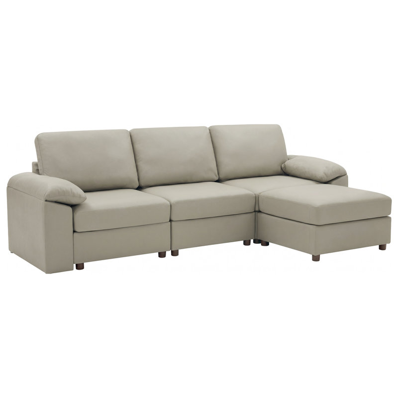 Canapé modulaire moderne avec repose-pieds en cuir de polyuréthane Marybelle Marybelle, Beige Faux Leather