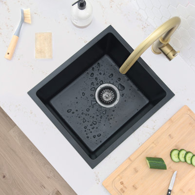 15.5 in. x 17.5 in. Granite Composite, Black Single Bowl Undermount or Drop-In Kitchen Sink