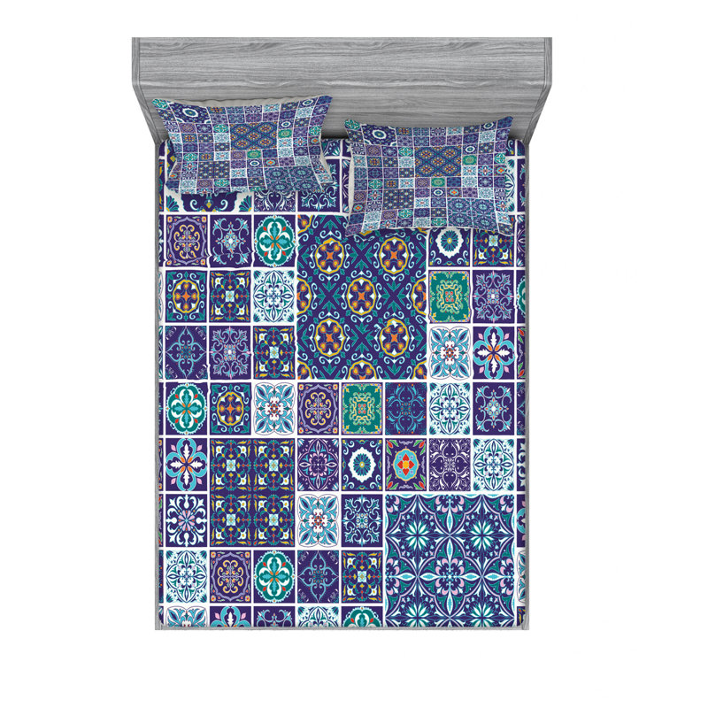 Ensemble de draps Azulejo Traditional Mosaic, Ensemble de drap pour grand lit avec drap-housse