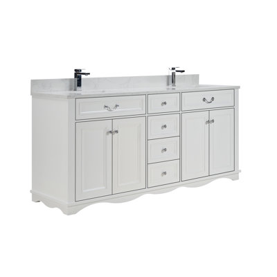 72'' Solid Wood Double Bathroom Vanity with 1'' Engineered Marble Top