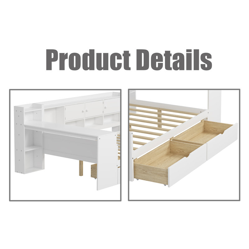 Lit de jour en bois en L, Lit simple, Blanc