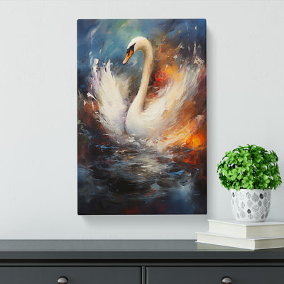 Swan Action Painting - Wrapped Canvas