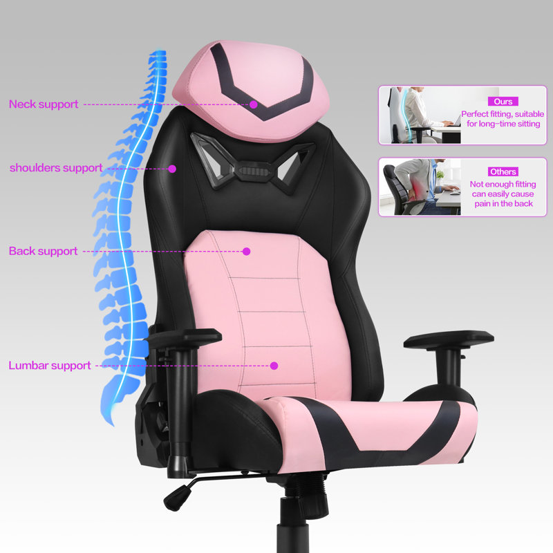 Inbox Zero Adjustable Ergonomic Swiveling PC & Racing Game Chair, Pink/Black