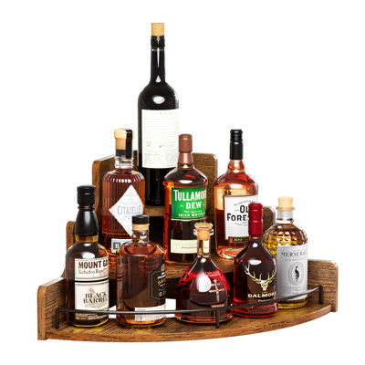 Corner Liquor And Wine Rack, Coffee Syrup Organizer For Mini Bar, Retro Home Bar Shelf Stand, 3-Tier, (Brown)