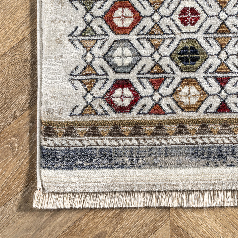 Tapis géométrique beige / rouge / brun, Rectangle 8 pi x 10 pi