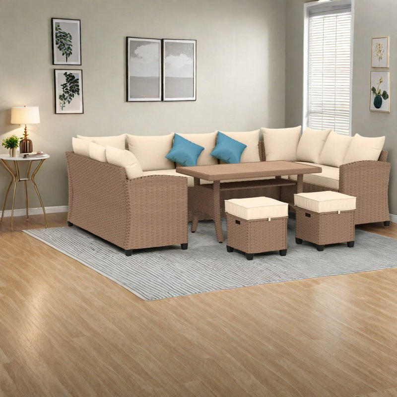 Ensemble de canapés modulaires d'extérieur modernes, ensemble de canapés en osier pe acier-kaki, idéal pour recevoir
