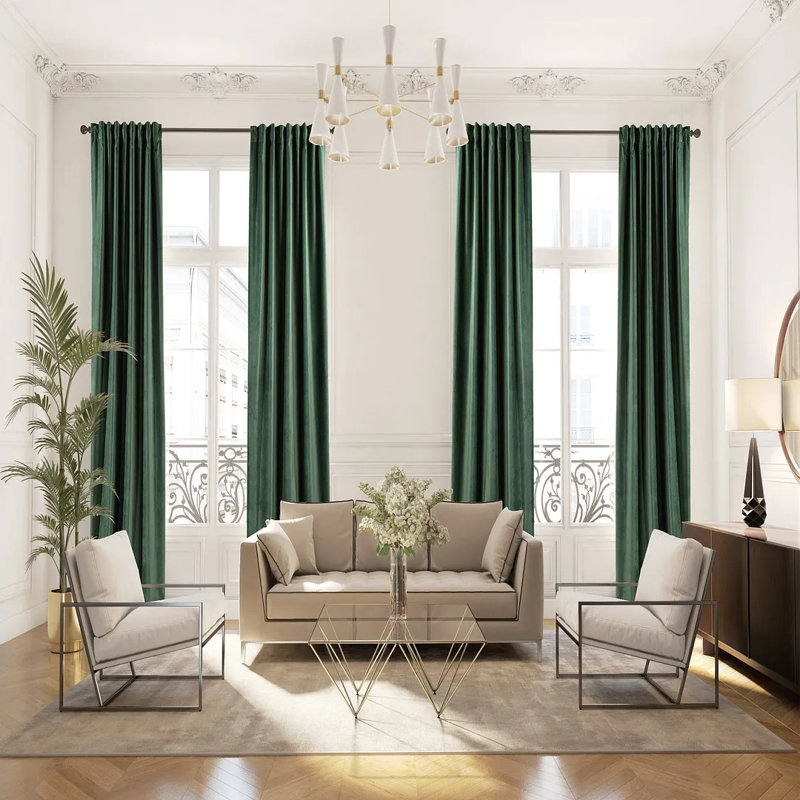 Rideau simple extra long et extra large en velours mat luxueux, 32 bouteilles - vert, L 52 po x L 108 po