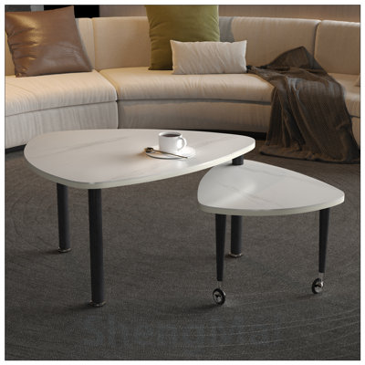 Table basse à dessus en pierre frittée rotative à 360 degrés avec pieds en bois massif pour les espaces de vie modernes, idéale pour les petits appartements et la décoration