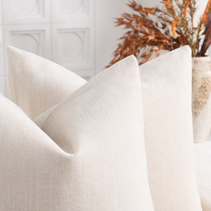 Soft Textured Slub Chenille Solid Cushion Cover Cozy Neutral Farmhouse Decorative Pillow Covers, Ivory