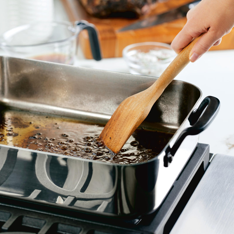 Polished Stainless Steel Non-Stick Roasting Pan with Rack and Handles