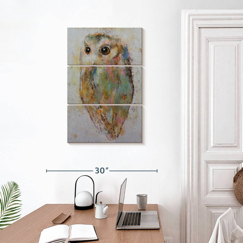 Hibou Brampt pastel abstrait, H 32 po x l 20 po