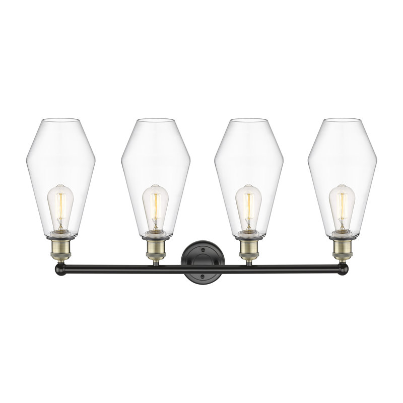 4 - Light Dimmable Vanity Light, Clear, Black Antique Brass