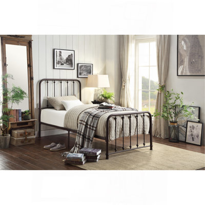 Classic Platform Bed Dark Bronze Finish Metal Frame Bedroom Furniture 1Pc