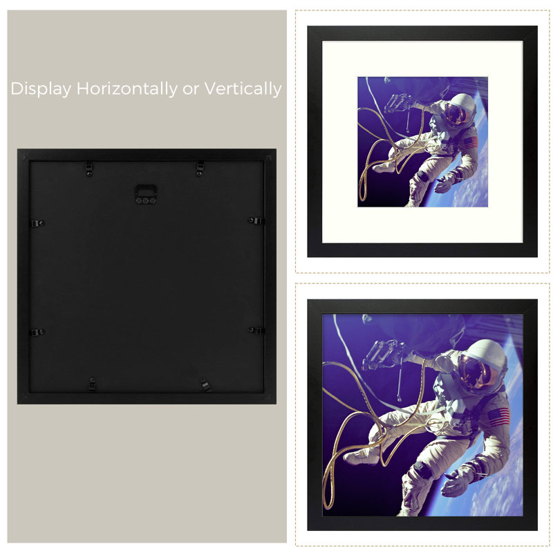 Dreketi Picture Frame Set Gallery Wall with Plexiglass, 12" x 12" Matted to 8" x 8", Black