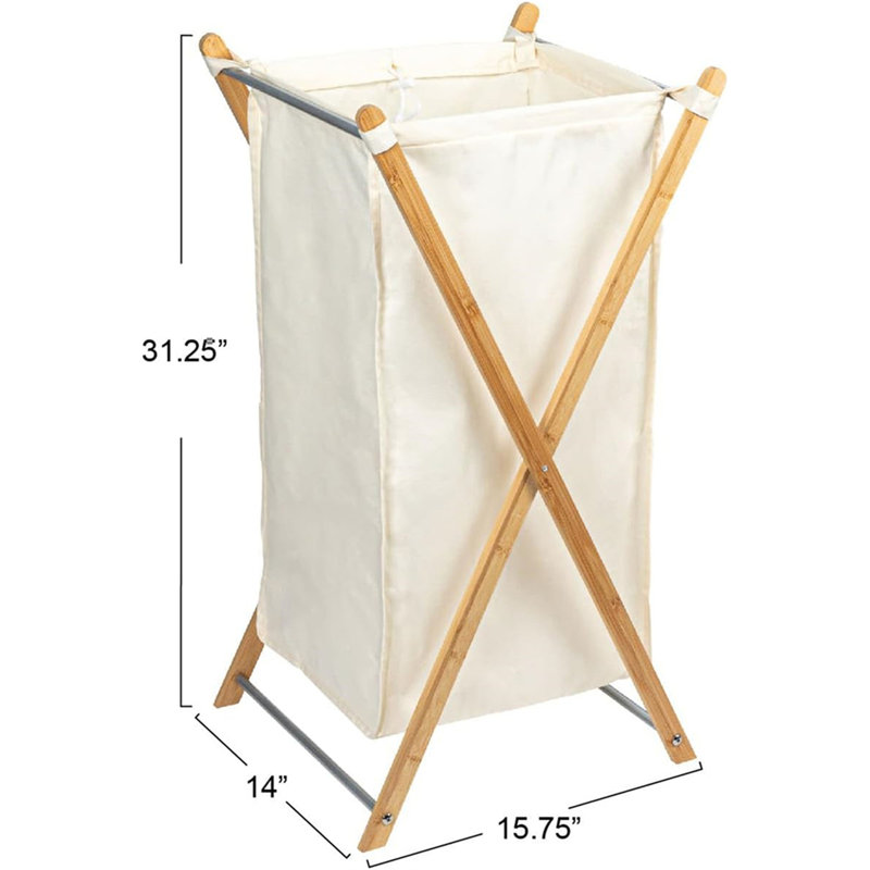 X-Frame Bamboo Hamper, Washable Liner and Bamboo Frame, and Renewable, Folds for Storage, Simple and Chic, White
