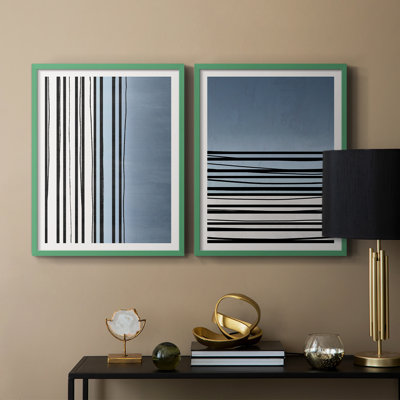«Abstracto Azul I», reproduction encadrée de qualité supérieure - prête à être accrochée - aucun clou requis - aucun clou requis