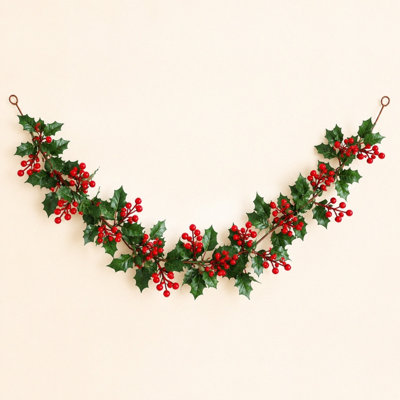 5.9FT Artificial Holly and Red Berry Christmas Garland