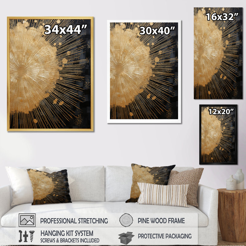 «A Shower of Golden Fireworks I», reproduction sur toile, Cadre flottant noir, H 20 po x l 12 po x P 1 po