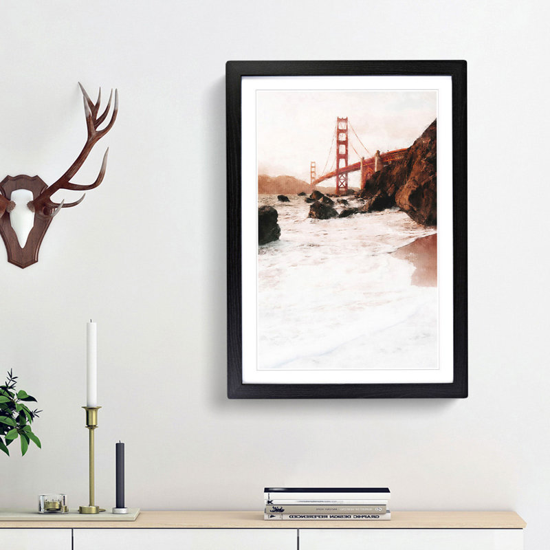 Golden Gate Bridge in San Francisco Abstract - Picture Frame Painting Print, 87cm H x 62cm W x 2cm D, Black Framed