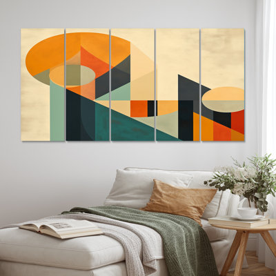 Full Moon Symphony Midcentury Abstract - Art mural moderne sur toile Midcentury - 5 panneaux égaux