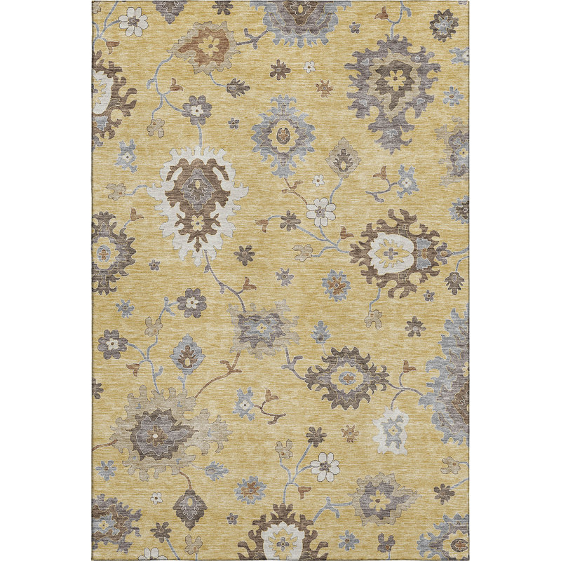 Premium Machine Washable Prisco Gold Rug, Rectangle 5' x 7'6"