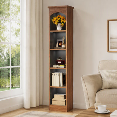 Bibliothèque à 5 niveaux à étroits cubes, tablette de rangement mince de 70,9 po de hauteur avec finition en mélamine imperméable et conception anti-basculement pour les petits espaces et le bureau