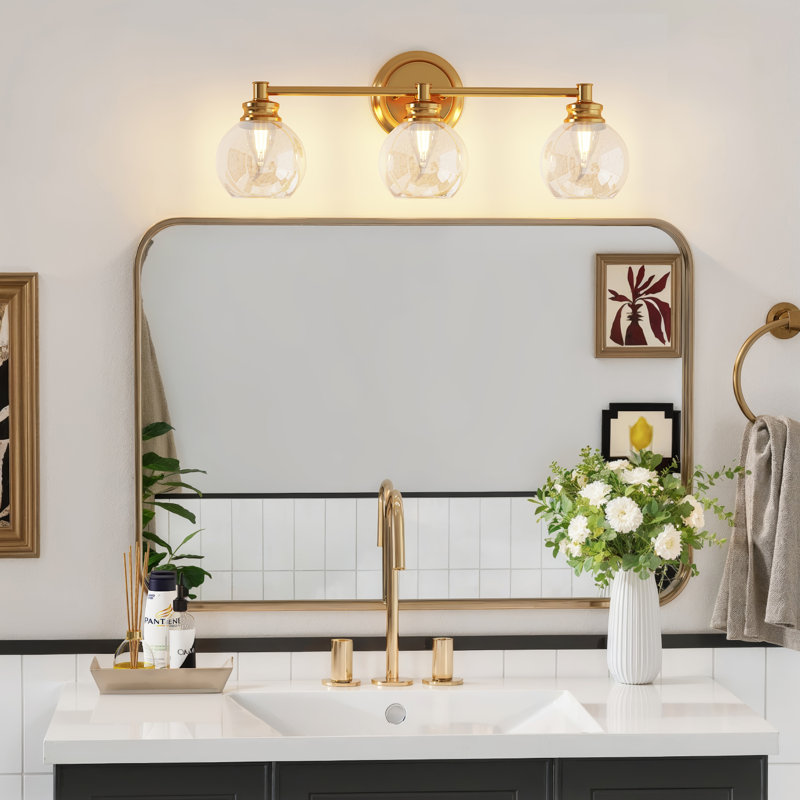 Luminaire de salle de bain à 3 lumières à intensité variable, luminaires modernes avec abat-jour en verre transparent (3 ampoules B11 incluses)