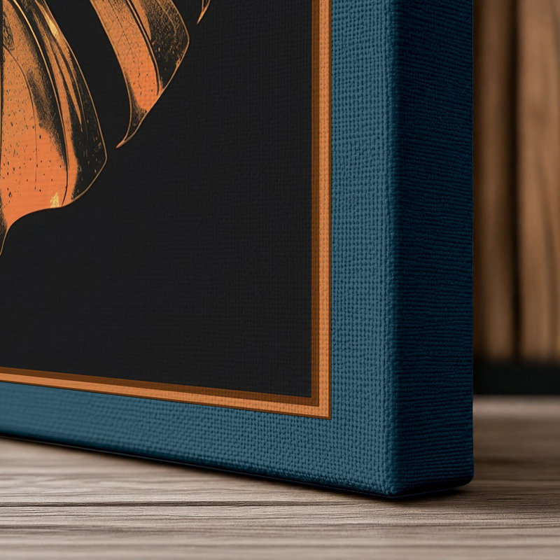 Gilded Monstera Botanical - Wrapped Canvas, 24x16 - 61.0 x 40.6 cm, Teal Border