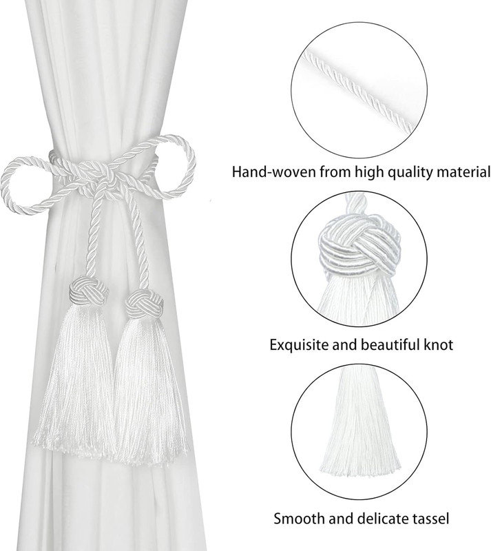 Tassel Curtain Tiebacks with Rope Design for Modern and Traditional Home Décor 2 Pcs, White