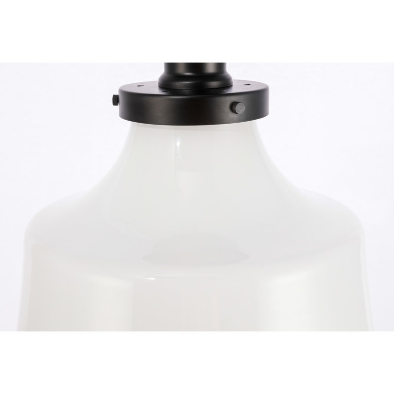 Plafonnier semi-encastré à 1 lumière Steverson, Noir, H 9,4 po x l 11 po x P 11 po, Blanc givré