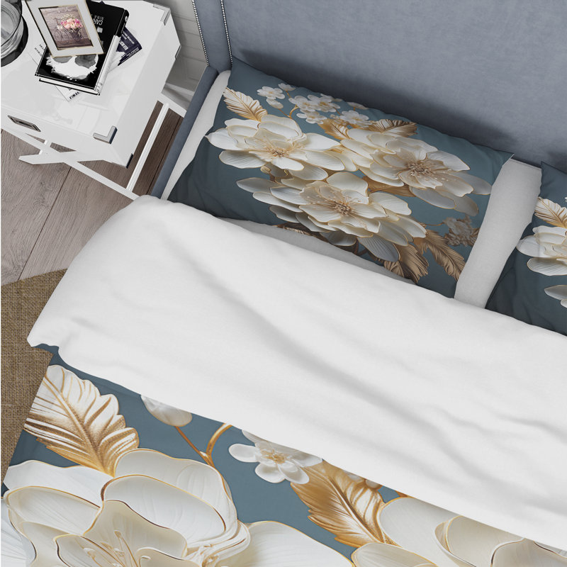 Ensemble de housse de couette Baroque Hydrangea White I - Floral, Housse de couette très grand et 2 très grandes t