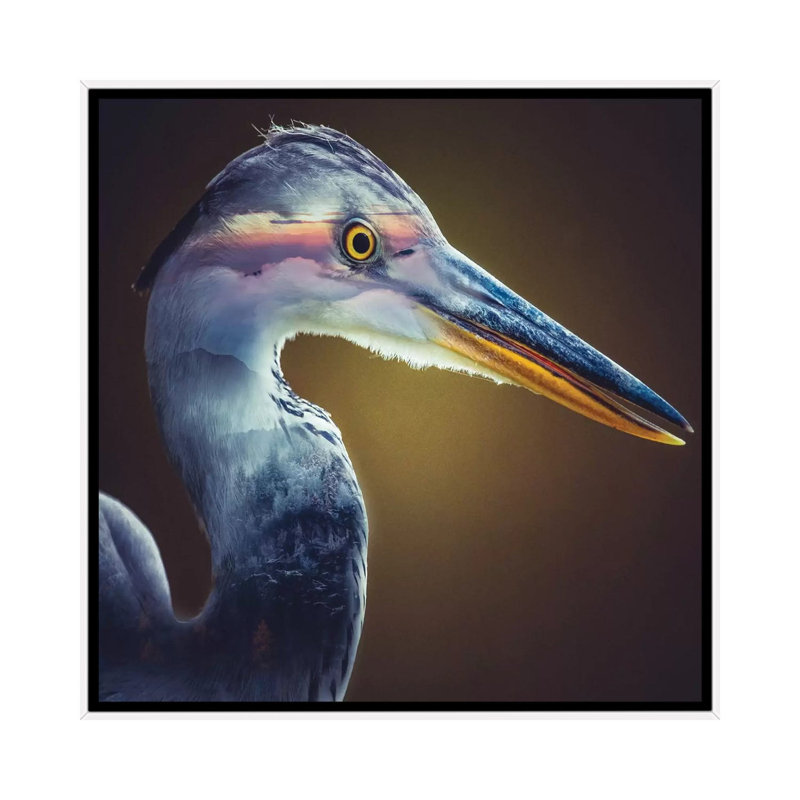 Crane by Paul Haag - Print on Canvas, White Framed, 45.72 cm H x 45.72 cm W