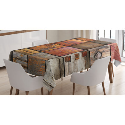 Assortment Of Different Wooden Architecture Elements Timber Door Key Print Tablecloth