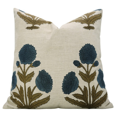 Fabdivine Badshah Block Print Pillow Cover Handmade Linen Decorative Cushion for Sofa & Bed, Artisan Home Décor-14x14 Inch
