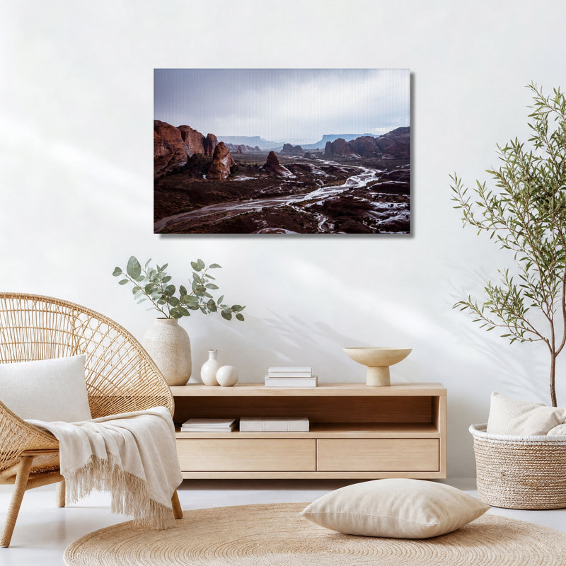 «Red Rock Formations With Snowy River», art mural sur toile, H 16 po x l 24 po