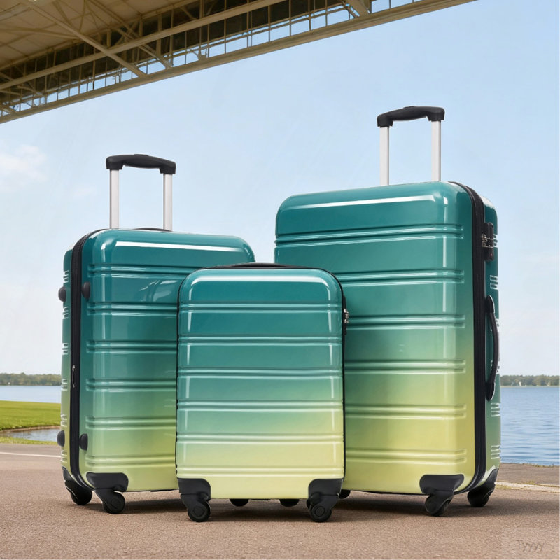 Valise extensible Hardshell 3 pièces avec roulettes pivotantes et serrure TSA légère 20 "24" 28 ", vert + jaune