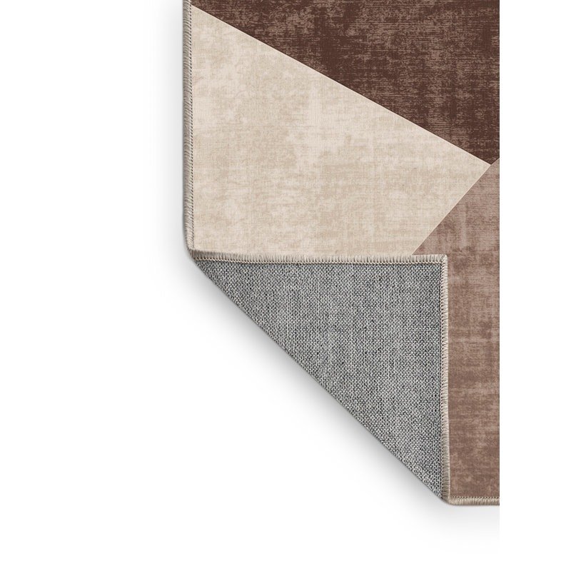 Machine Washable Paulett Modern Geometric Shapes Rug in Beige – Beige Binding, 7 x 9