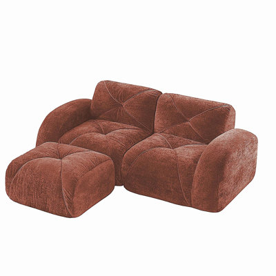 Canapé en forme de L sans os, tissu de velours doux, conception capitonnée, éponge haute densité 32D, aucun assemblage requis, conception ergonomique, conception antidérapante inférieure, repose-pieds mobile pour les chambres à coucher, brun rouge