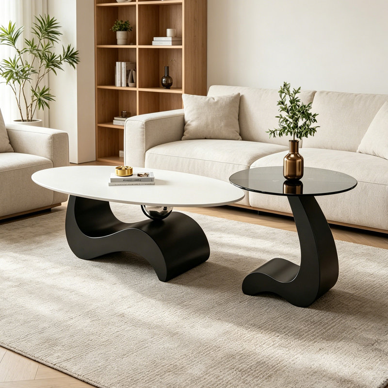 Table basse Italian Minimalist, H 15,74 po x L 51,18 po x l 27,55 po, Blanc / Transparent