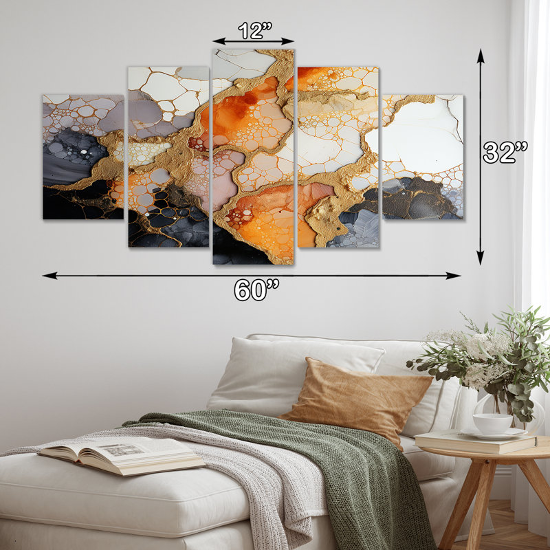 Ensemble d'art mural en marbre 5 pièces, H 32 po x l 60 po