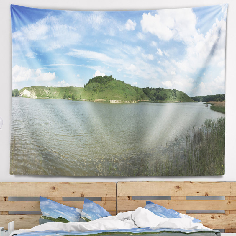 Tapisserie paysage de ciel large lake trees, H 32 po x l 39 po