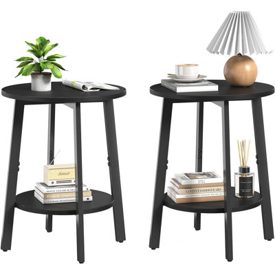 2-Tier Round Side Table Set Of 2 With Storage Shelf, Space-Saving End Tables For Living Room, Bedroom, And Small Spaces, Sturdy Metal Legs, Easy Assembly