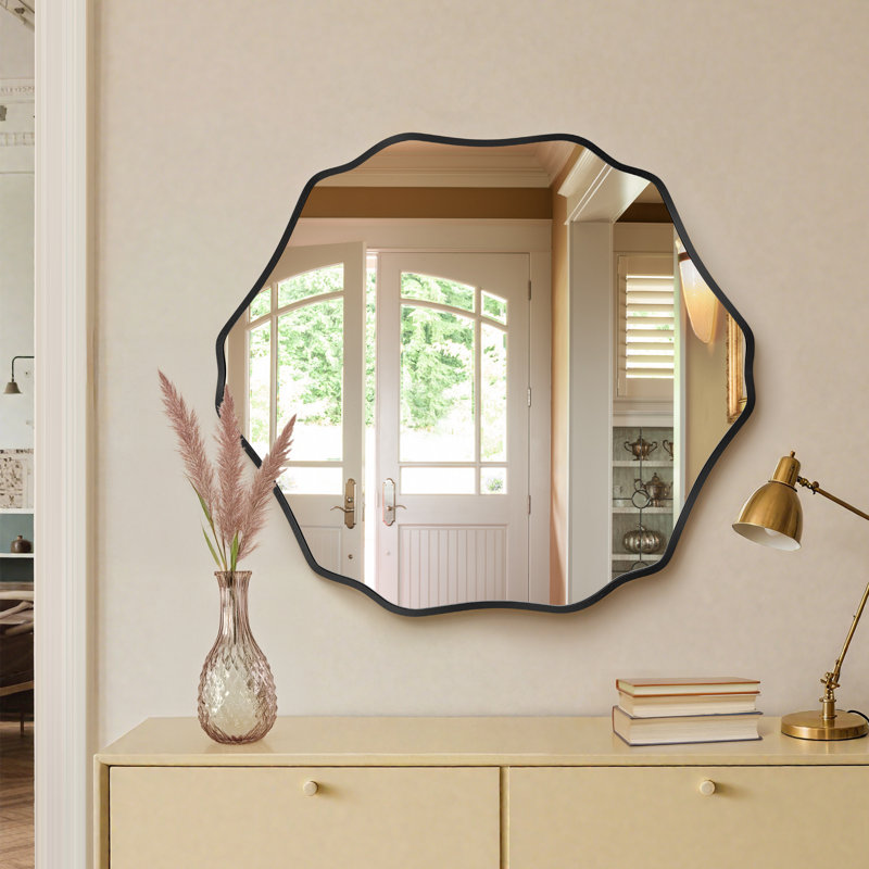 Miroir de meuble-lavabo irrégulier en verre trempé Hd, 32 po x 28 po, Noir